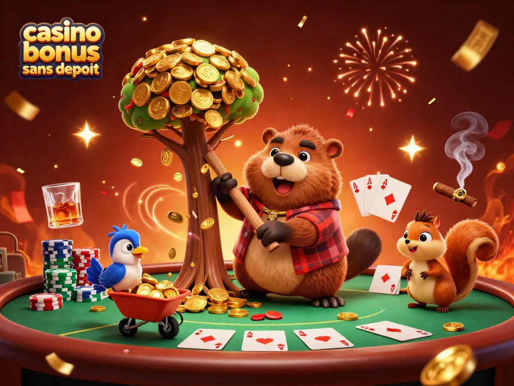 Jouer avec un casino bonus sans dépôt, illustration animée de personnages collectant des pièces d'or.